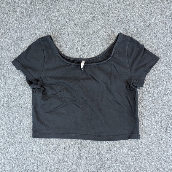 Cefian USA Vintage Y2K Scoop Neck Crop Top Women Black Short Sleeve Baby Tee — photo 2